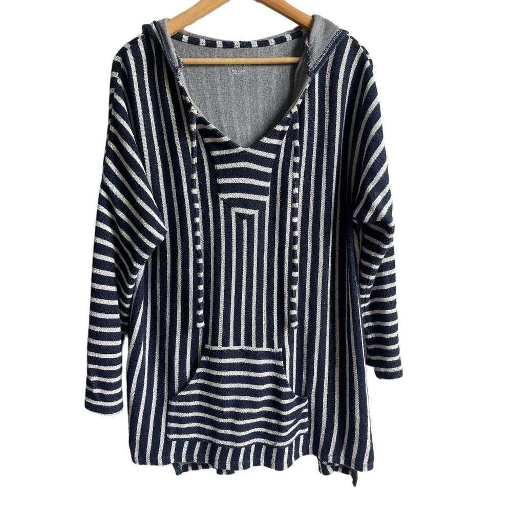 Soft Surroundings~Striped Hooded Knit Top~Navy and White